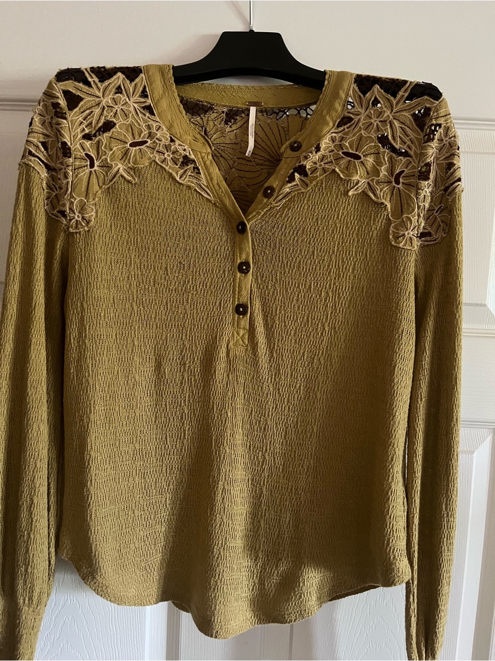 Free People Mustard & Brown Knit Top size M